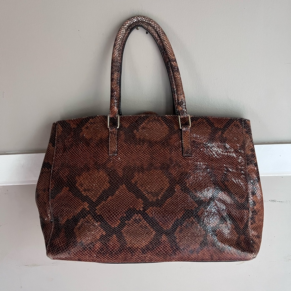 Alberta Di Canio Rich Brown Snake Print Tote